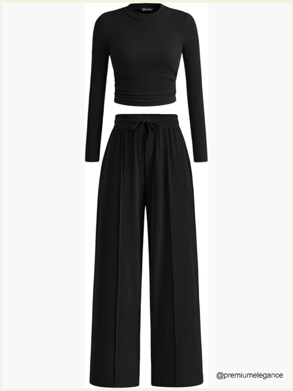 2 Piece Loungewear Set Crop Top Wide Leg Pants Tracksuit - Picture 1 of 7